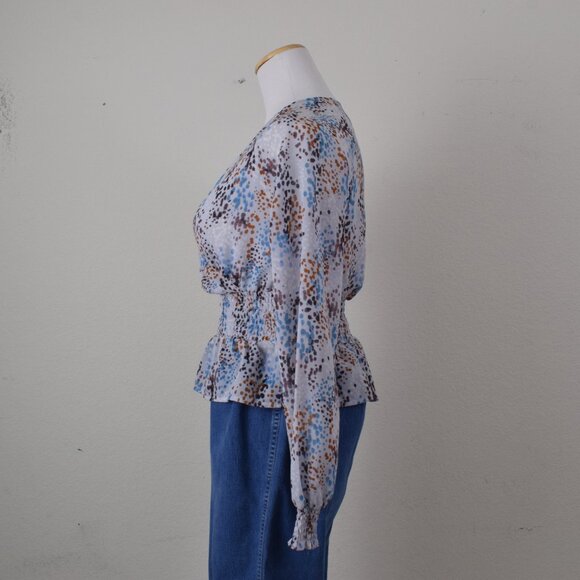 Japna Blue‎  Ruffled Peplum Blouse Long Sleeves Size XS - Picture 2 of 10